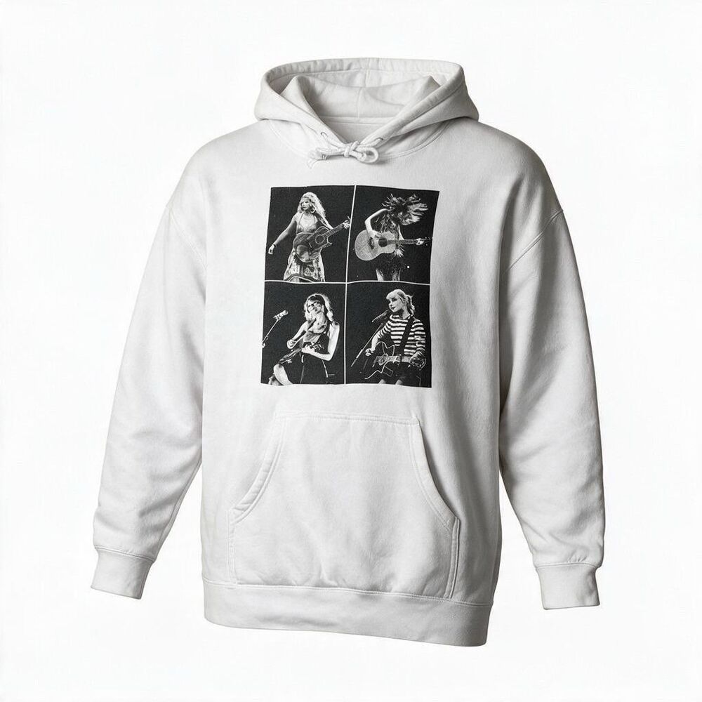 Taylor Swift Hoodie Men's XL White The Eras Tour Graphic Cotton Fleece Collage